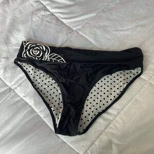 Nass Womens 14 Black Floral Bikini Bottom Bathing Suit White Black Vintage 90s